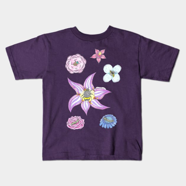 Flowers and Insects Kids T-Shirt by okhismakingart_